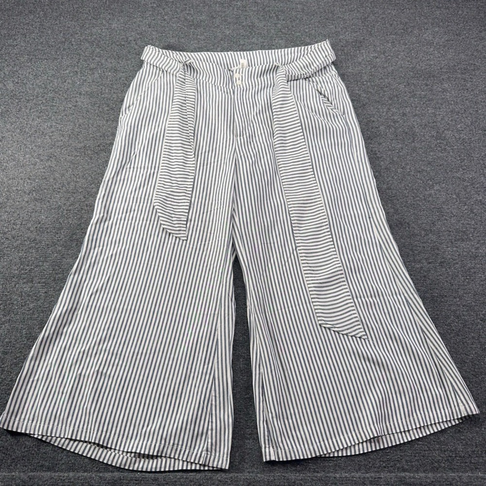 Jack by BB Dakota Blue White Striped Wide Leg Crop Pants Tie Waist Size 2